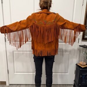 Western Vintage & Collector Grade Embroidered Fringe Suede Jacket - in Cognac: